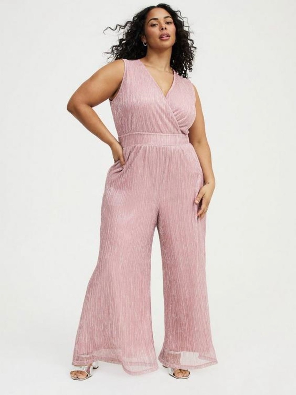 torrid Blush Pink Sleeveless V-Neck Wide-Leg Jumpsuit